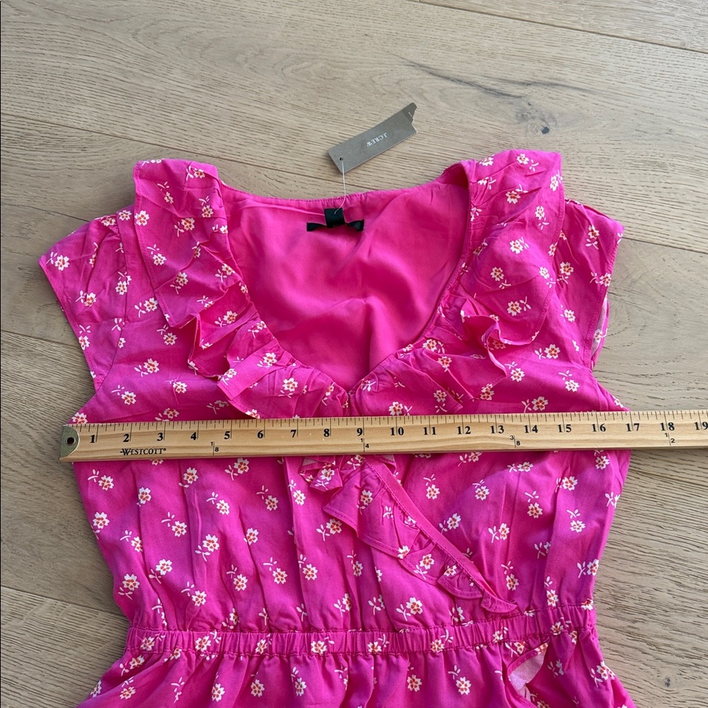 J. Crew Dress Size 2 Ruffle V Neck Mini Dress Pink White Floral Flirty Girly - Picture 6 of 11